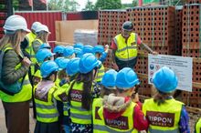 Site Manager Neil Bisatt talking to the pupils of Frances Olive Anderson C of E Primary School
