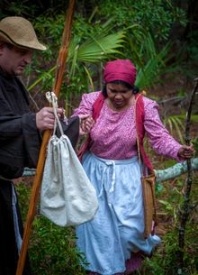 Historic story tellers portray the Flight to Freedom, the story of the slaves that ran from the British Colonies to freedomin Spanish Florida. Historic story tellers portray the Flight to Freedom, the story of the slaves that ran from the British Colonies to freedomin Spanish Florida.