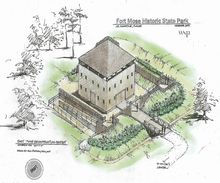 Rendering of the reproduction of Fort Mose Rendering of the reproduction of Fort Mose