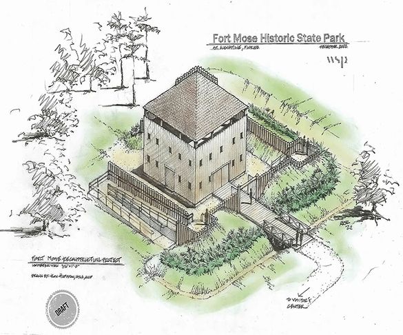Rendering of the reproduction of Fort Mose Rendering of the reproduction of Fort Mose