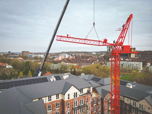 Crane being removed from Brookfields House in Newcastle-under-Lyme Crane being removed from Brookfields House in Newcastle-under-Lyme