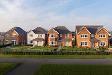 A street scene of homes at Trevalyn Place in Rossett, a Castle Green Homes development