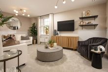 The living room inside a typical home at Hollins Park View