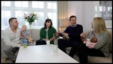 Rob Arron and Kelly Jeffers chat with the Camerons in the lounge of Redrow’s Letchworth showhome.