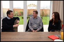 David Cameron chats with Redrow’s Steve Greenhalgh and South Ribble Conservative parliamentary candidate Seema Kennedy in the di