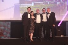 Left to right – Comedian Jimmy Carr, Belvoir marketing director Kiara Simmance, Stephen Watson, MD Agency Express, Sam Martin Belvoir marketing manager, Grant Leonard, MD Negotiator magazine