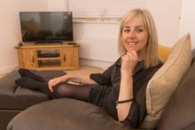 Westleigh-1982 - Jude Stone puts her feet up in her new living room